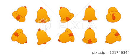 Bell vector icon illustration in flat 3d style. Yellow bell set shown in different angles and views. Great for alerts, notifications, mobile apps, UI design, reminders, messages and web use 131746344