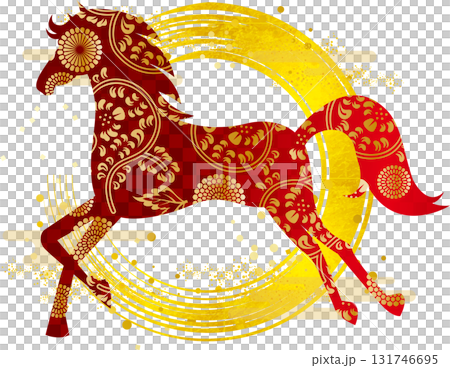 日本圖案馬剪影 131746695