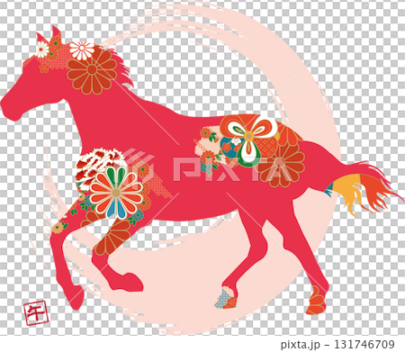 日本風格馬輪廓的向量數據 131746709