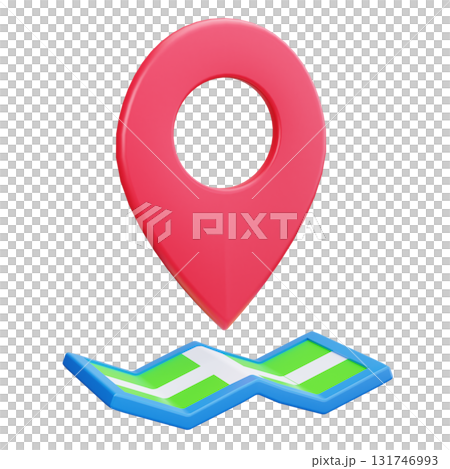 3D Folded Map with Pin Icon 131746993