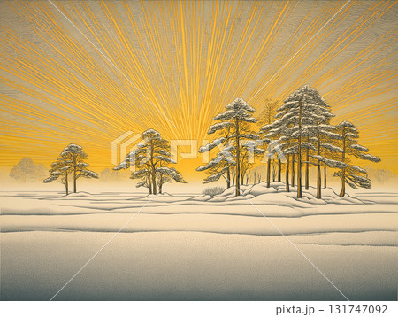 朝日を浴びる冬の森 イラスト 朝日を浴びる冬の森 イラスト 131747092