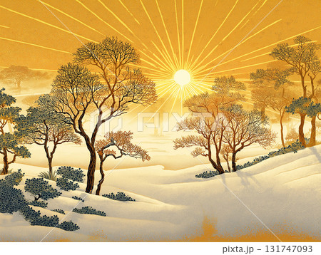 朝日を浴びる冬の森 イラスト 朝日を浴びる冬の森 イラスト 131747093