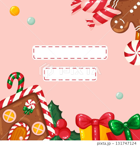 Gingerbread House and Candies Square Template 131747124