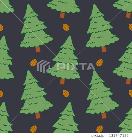 Pine Trees and Cones Dark Night Seamless Pattern 131747125