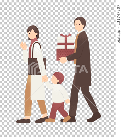 Family shopping for Christmas Vector illustration of a family of three in winter clothes going out 131747207
