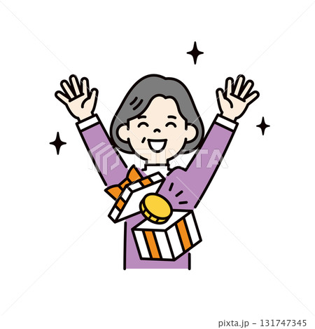 キャンペーンに当選して喜ぶ、お年寄りの女性のシンプルな上半身ベクターイラスト素材_カラー キャンペーンに当選して喜ぶ、お年寄りの女性のシンプルな上半身ベクターイラスト素材_カラー 131747345