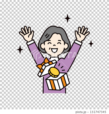 キャンペーンに当選して喜ぶ、お年寄りの女性のシンプルな上半身ベクターイラスト素材_カラー キャンペーンに当選して喜ぶ、お年寄りの女性のシンプルな上半身ベクターイラスト素材_カラー 131747345