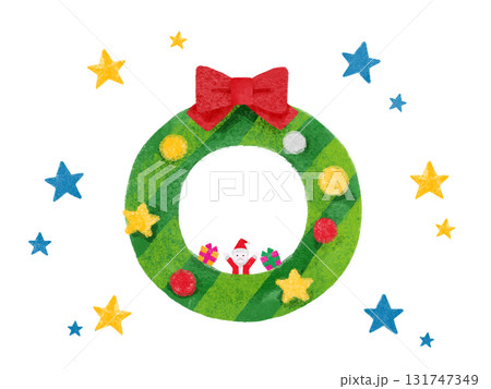 サンタクロースとクリスマスリース　水彩イラスト素材(文字なし) 131747349