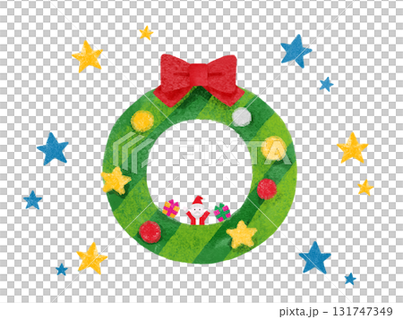 サンタクロースとクリスマスリース　水彩イラスト素材(文字なし) 131747349
