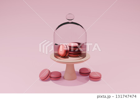 Pink Macarons Under Glass Dome on Cake Stand Pink Macarons Under Glass Dome on Cake Stand 131747474