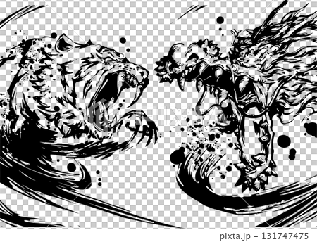 Dragon and tiger ink painting illustration Dragon and tiger ink painting illustration 131747475