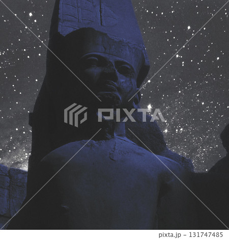 Collage illustration of Karnak temple in Luxor during night time 131747485