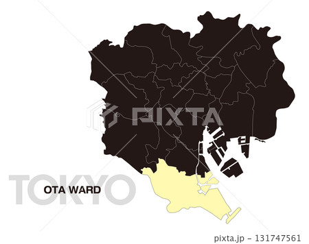 東京都大田区の位置地図 区境有り 03 東京都大田区の位置地図 区境有り 03 131747561