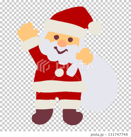 Hand-drawn style cute Santa Claus holding a gift bag and waving his hand Christmas illustration vector material Hand-drawn style cute Santa Claus holding a gift bag and waving his hand Christmas illustration vector material 131747749
