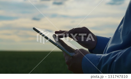 agriculture Precision farming inspection, Data-driven crop management, Sustainable agriculture practices, Innovative farming techniques, Tablet in agricultural work, Checking crops with technology 131747810