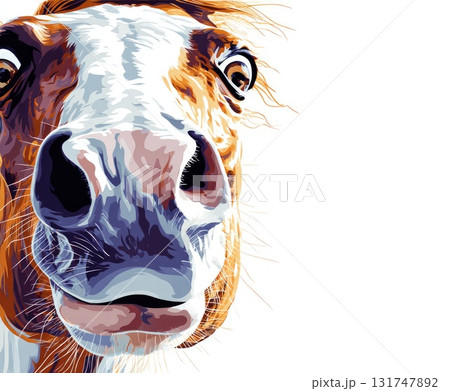 Colorful illustration of a horse's face with expressive eyes and detailed fur texture Colorful illustration of a horse's face with expressive eyes and detailed fur texture 131747892
