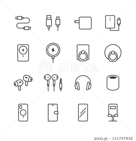 スマートフォンアクセサリーの線画アイコンセット 131747938