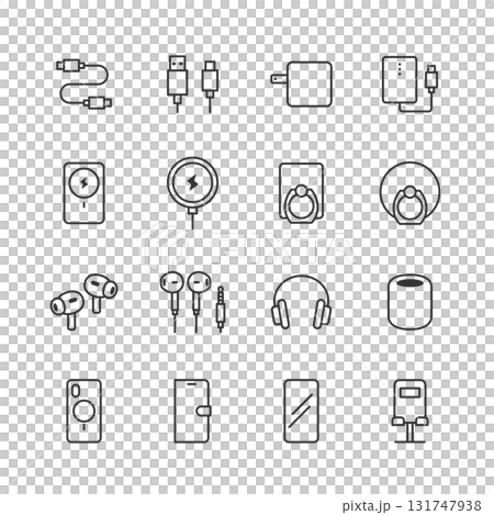 Line drawing icon set of smartphone accessories 131747938