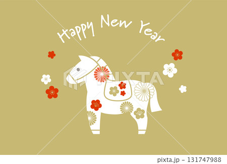午年の年賀状テンプレート 馬イラストと伝統模様と賀詞 午年の年賀状テンプレート 馬イラストと伝統模様と賀詞 131747988