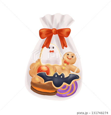 ハロウィンお菓子の可愛いイラストセット 131748274