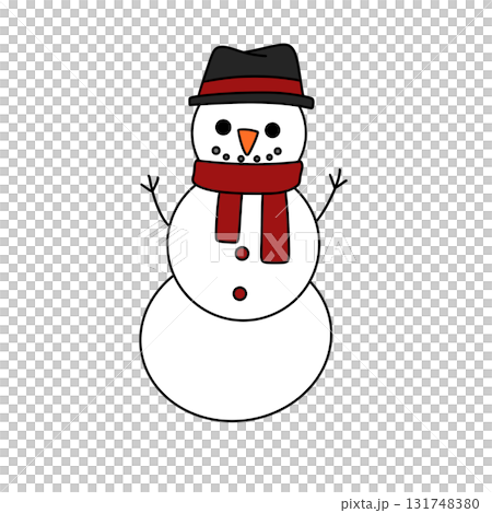 A cartoon snowman wearing a red scarf and hat A cartoon snowman wearing a red scarf and hat 131748380