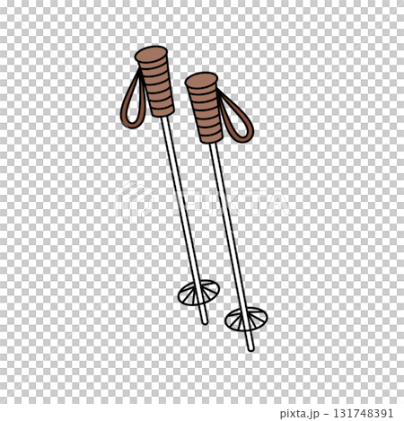 Two ski poles with brown handles and white tips 131748391