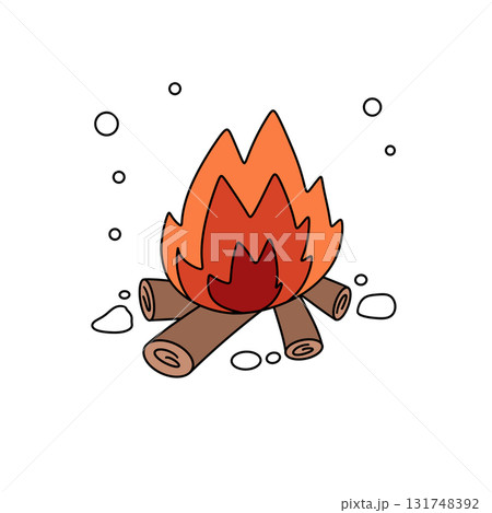 A cartoon drawing of a fire with a cartoon character sitting next to it A cartoon drawing of a fire with a cartoon character sitting next to it 131748392