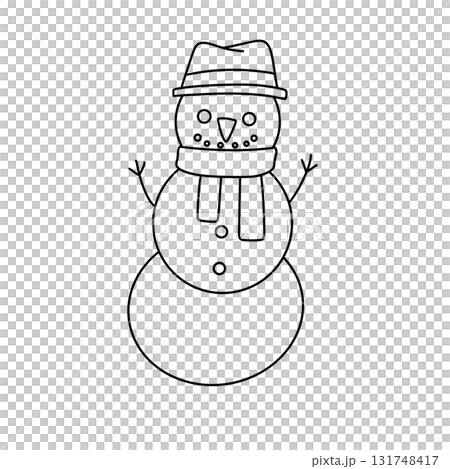 A snowman wearing a hat and scarf 131748417