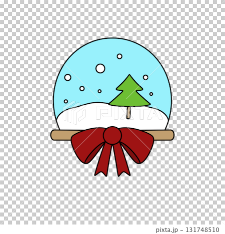 A snow globe with a red ribbon and a green tree inside A snow globe with a red ribbon and a green tree inside 131748510