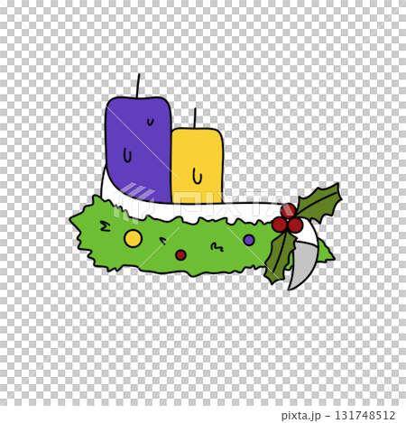A drawing of a Christmas wreath with candles on it 131748512