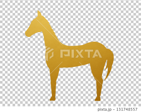 New Year's card material, horse facing sideways, gold, silhouette illustration New Year's card material, horse facing sideways, gold, silhouette illustration 131748557