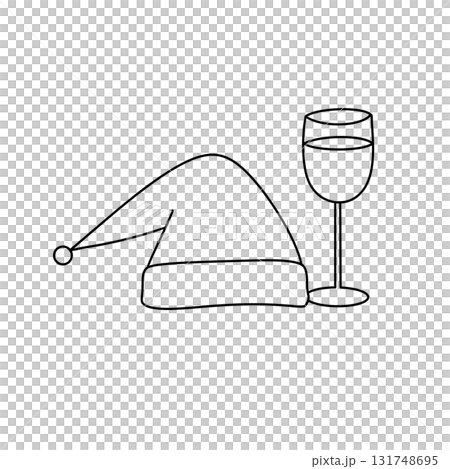 A white hat with a red button on the top and a wine glass with a stem A white hat with a red button on the top and a wine glass with a stem 131748695