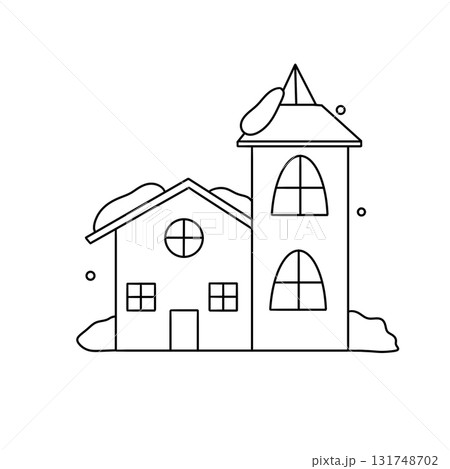 A house with a snow covered roof and a chimney 131748702