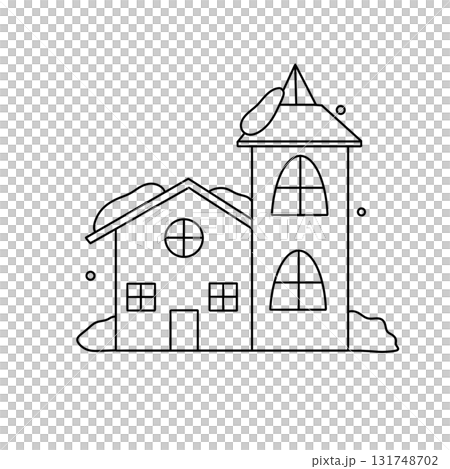 A house with a snow covered roof and a chimney 131748702