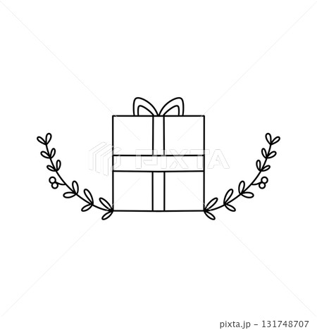 A gift box with a wreath of leaves on top A gift box with a wreath of leaves on top 131748707