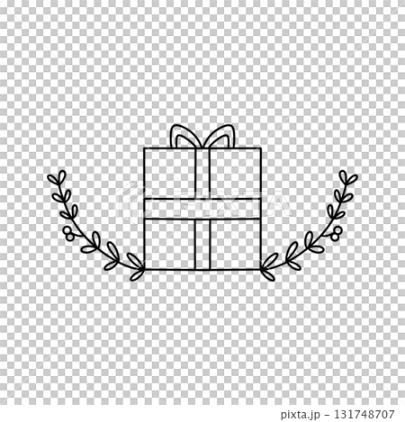 A gift box with a wreath of leaves on top A gift box with a wreath of leaves on top 131748707