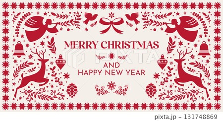 Merry Christmas Folk Angels Illustration 131748869