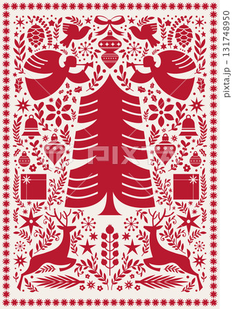 Christmas Tree Folk Art Illustration 131748950