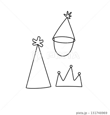 Three hats and a crown are drawn in black 131748969