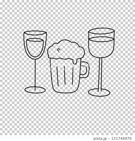 A cartoon of a glass of beer and a wine glass 131748970
