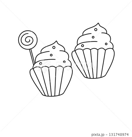 Two cupcakes with a lollipop on top Two cupcakes with a lollipop on top 131748974