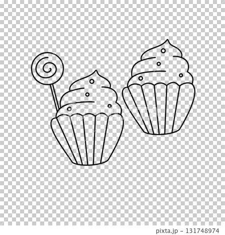 Two cupcakes with a lollipop on top Two cupcakes with a lollipop on top 131748974