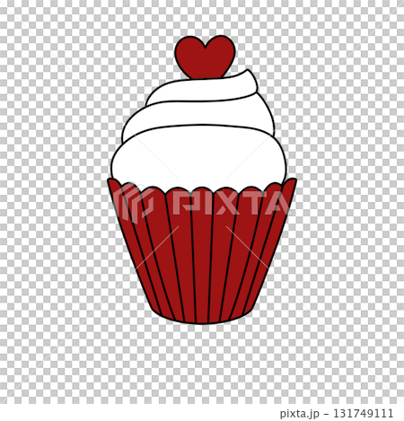 A red cupcake with a heart on top 131749111