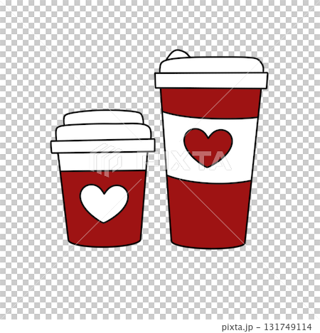 Two red coffee cups with hearts on them Two red coffee cups with hearts on them 131749114