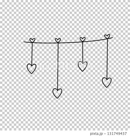 A string of hearts hanging from a lineのイラスト素材 [131749437] - PIXTA