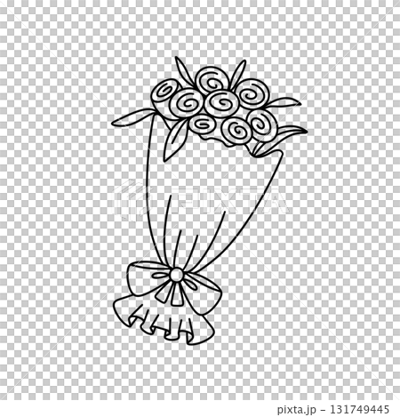 A bouquet of flowers is wrapped in a ribbon 131749445
