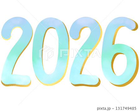 2026数字デザイン・年賀状素材・水色と金色 2026数字デザイン・年賀状素材・水色と金色 131749485