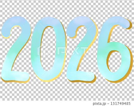 2026数字デザイン・年賀状素材・水色と金色 2026数字デザイン・年賀状素材・水色と金色 131749485