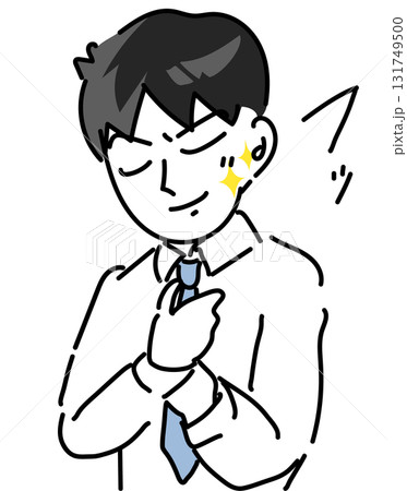 イケメン若手社員がネクタイを絞めつつカッコつけるベクターイラスト 131749500