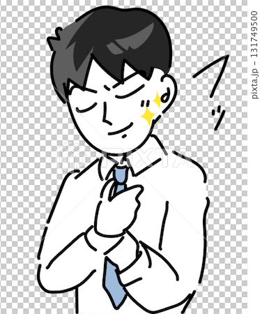 A vector illustration of a handsome young employee tightening his tie 131749500